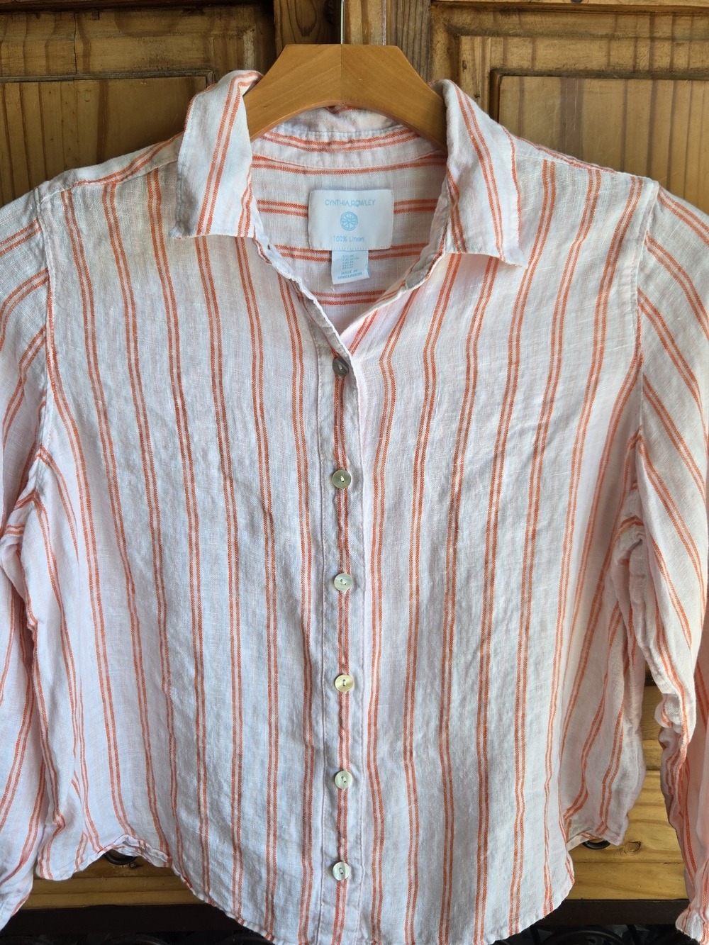 Cynthia Rowley White Shirt with Orange Stripes